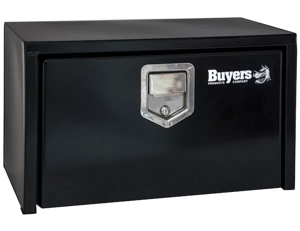 1703150 – BUYERS PROD Tool Box, Underbody 1 Recessed Drop Door Powder Coated Black Steel 24 Inch Length x 12 Inch Wid...